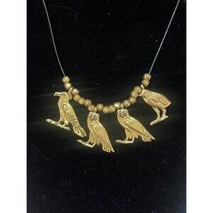 MMA Metropolitan Museum Art Vtg horned owl quail hawk amulet charm necklace 1970